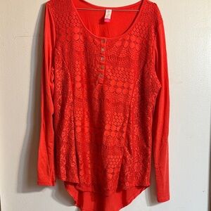 No Boundaries Red Lace Detail Long Sleeve Top